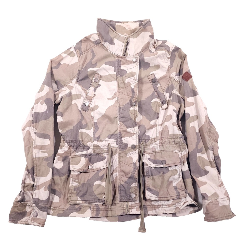 Hollister Jacket Womens XL Camo Utility Military Stand Up Neck Baggy Button Zip